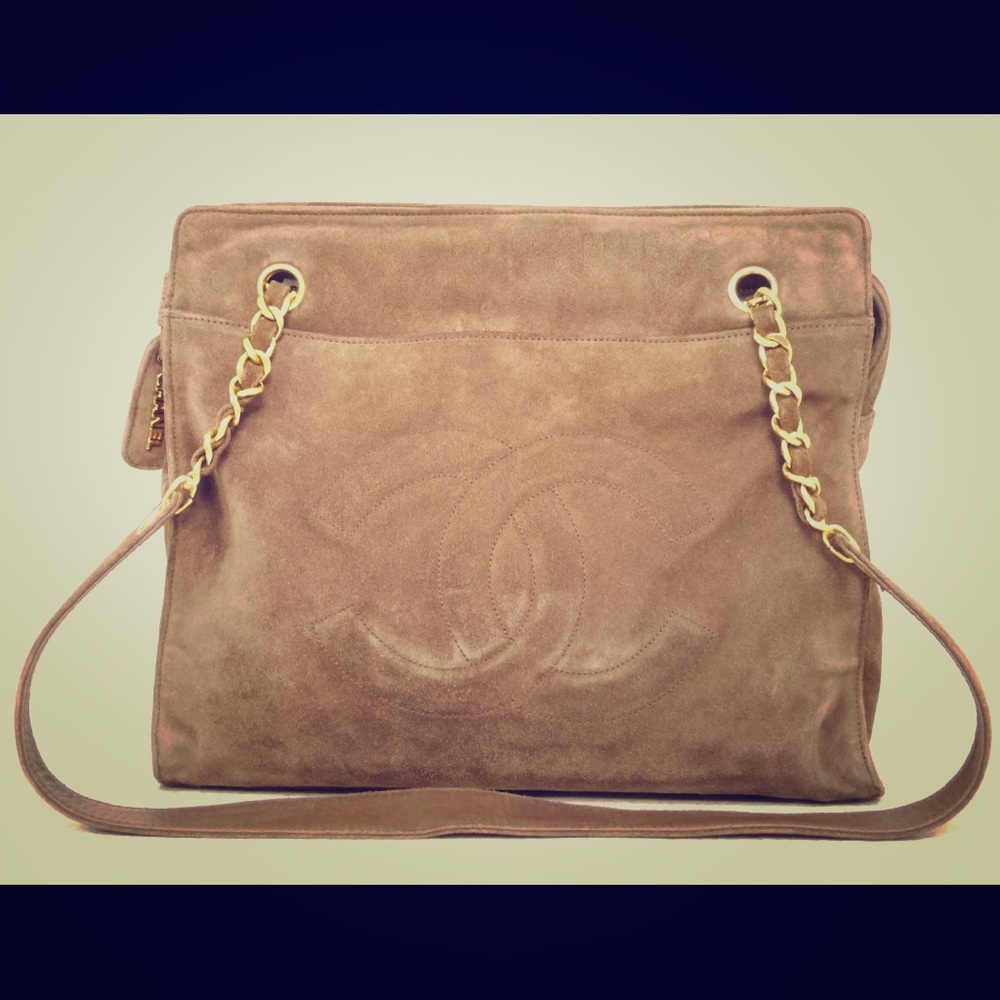 Authentic Chanel suede leather shoulder bag